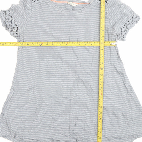 White Stuff Women Grey Striped Linen Blend T-Shirt Size 8