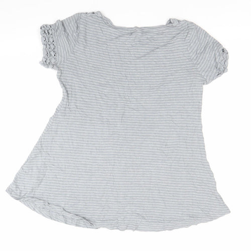 White Stuff Women Grey Striped Linen Blend T-Shirt Size 8