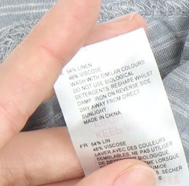 White Stuff Women Grey Striped Linen Blend T-Shirt Size 8