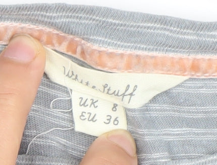 White Stuff Women Grey Striped Linen Blend T-Shirt Size 8