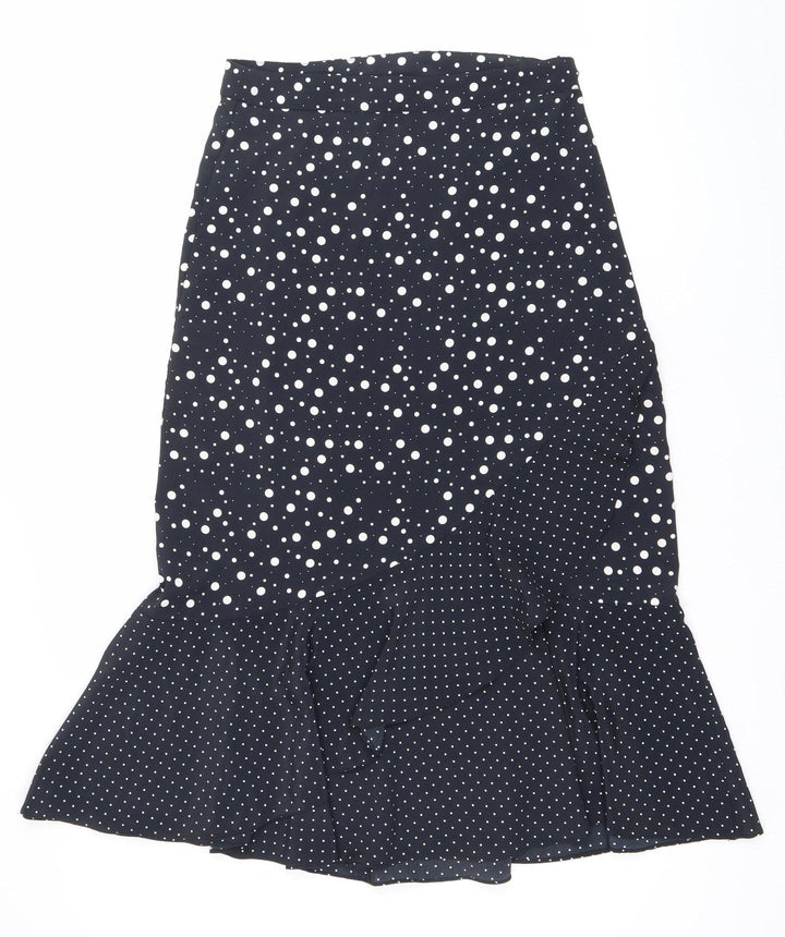 Topshop Women’s Black Polka Dot Midi A-Line Skirt Size 10