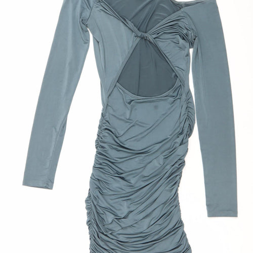 PrettyLittleThing Women’s Blue Ruched Bodycon Mini Dress Size 8
