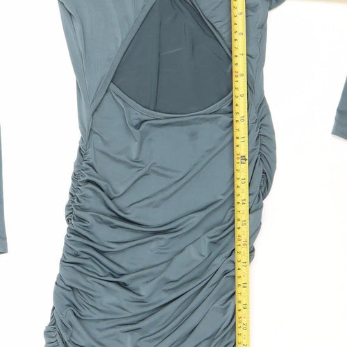 PrettyLittleThing Women’s Blue Ruched Bodycon Mini Dress Size 8