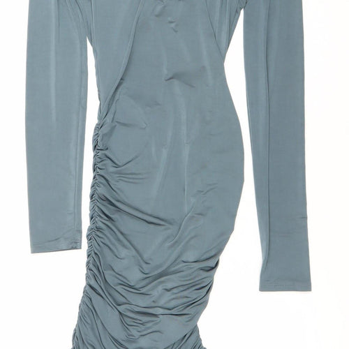 PrettyLittleThing Women’s Blue Ruched Bodycon Mini Dress Size 8