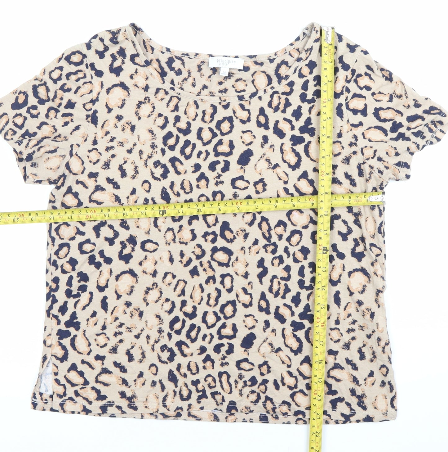 Principles Petites Women’s Beige Animal Print T-Shirt Size 14