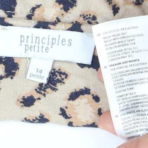 Principles Petites Women’s Beige Animal Print T-Shirt Size 14