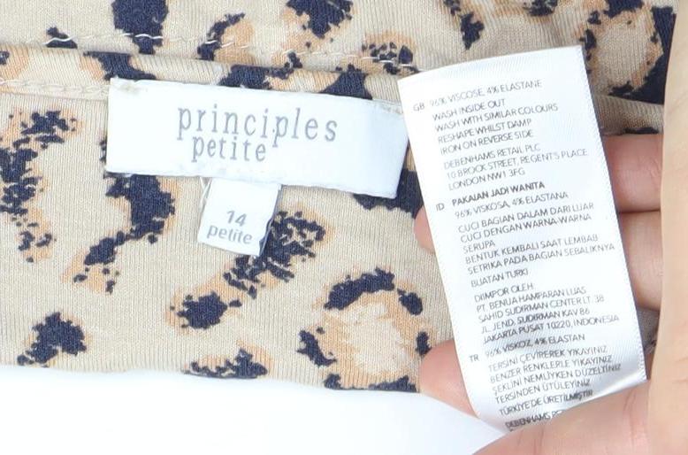Principles Petites Women’s Beige Animal Print T-Shirt Size 14