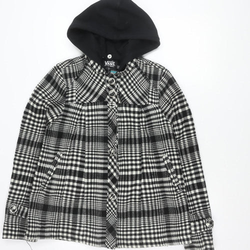 Vans Womens Black Plaid Hooded Mid-Length Jacket Size M