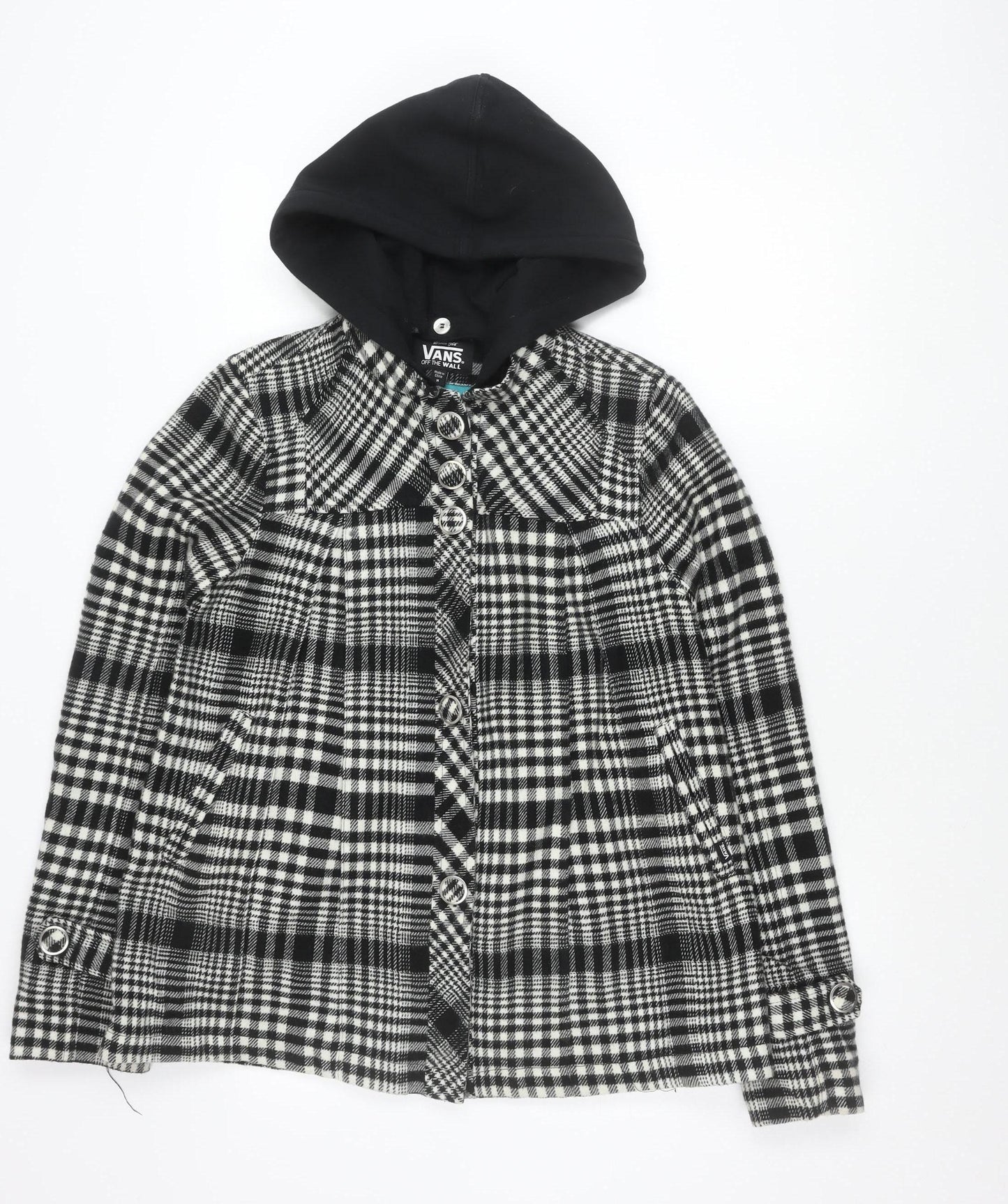 Vans Womens Black Plaid Hooded Mid-Length Jacket Size M
