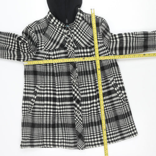 Vans Womens Black Plaid Hooded Mid-Length Jacket Size M