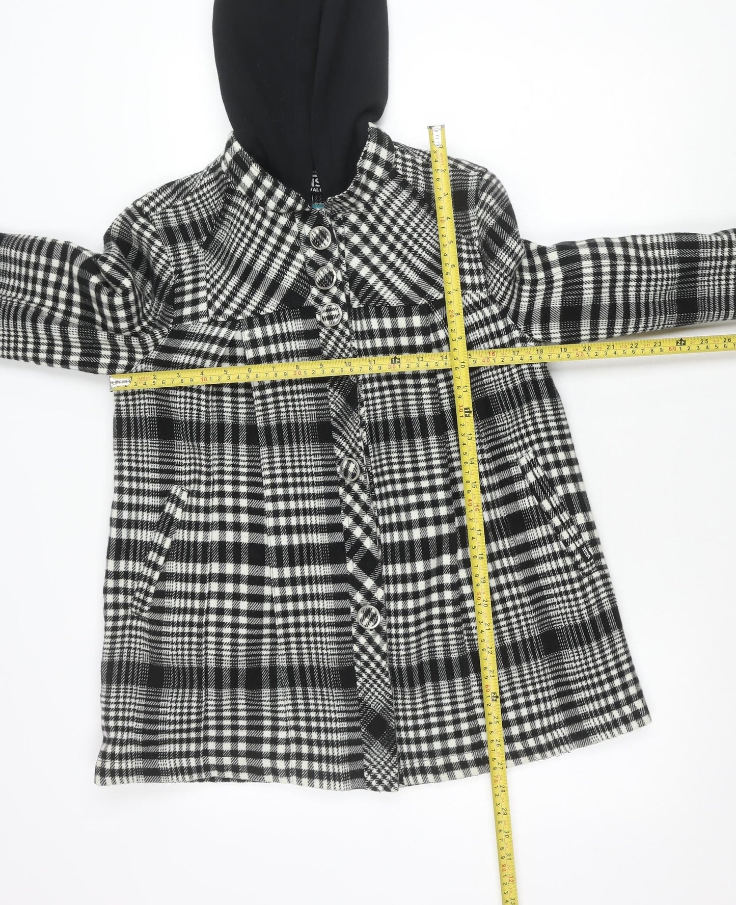 Vans Womens Black Plaid Hooded Mid-Length Jacket Size M