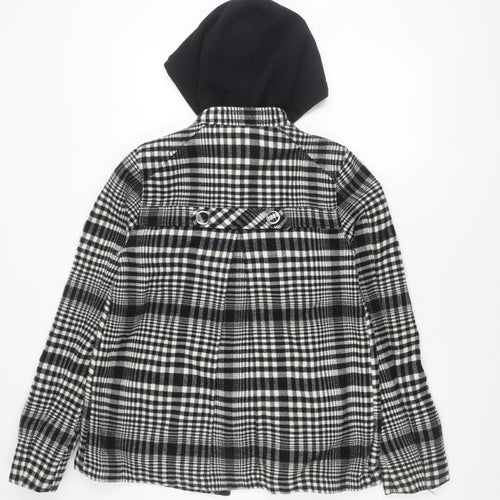 Vans Womens Black Plaid Hooded Mid-Length Jacket Size M