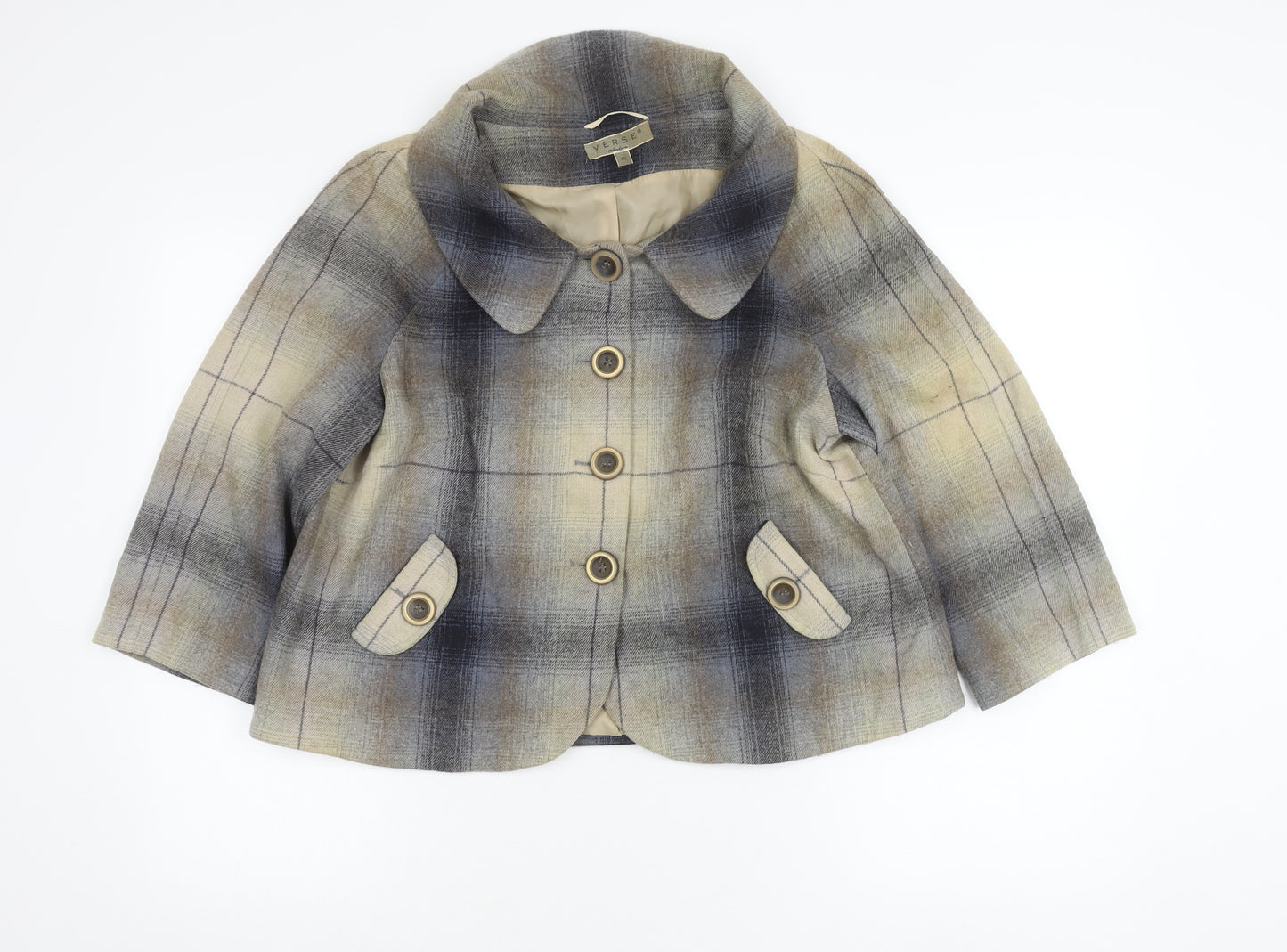 Verse Women’s Multicoloured Wool Blend Plaid Four-Button Blazer Size 12