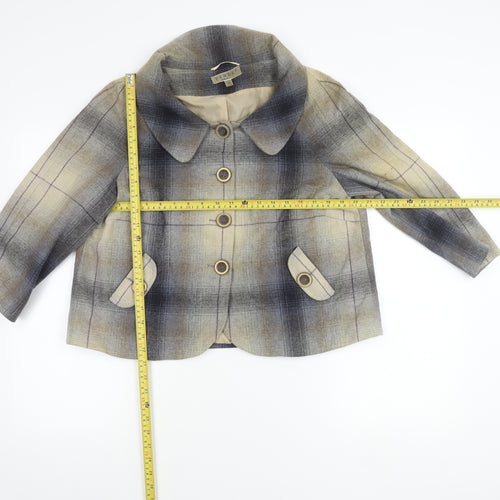 Verse Women’s Multicoloured Wool Blend Plaid Four-Button Blazer Size 12