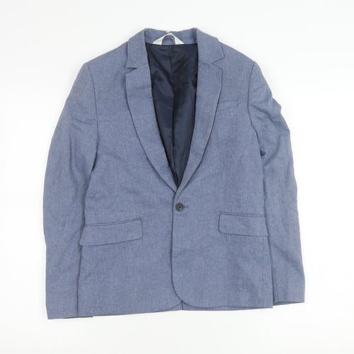 H&M Boys Blue Slim Fit Suit Jacket 12 Years Cotton Linen Blend