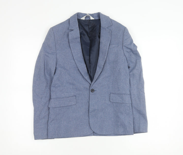 H&M Boys Blue Slim Fit Suit Jacket 12 Years Cotton Linen Blend