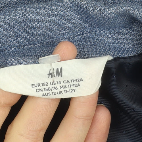 H&M Boys Blue Slim Fit Suit Jacket 12 Years Cotton Linen Blend