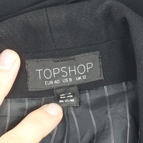 Topshop Women Black Blazer UK 12 Shawl Lapel Lined Workwear Jacket