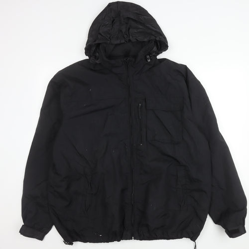Easy Men’s Black XL 44-46" Hooded Nylon Windbreaker Jacket