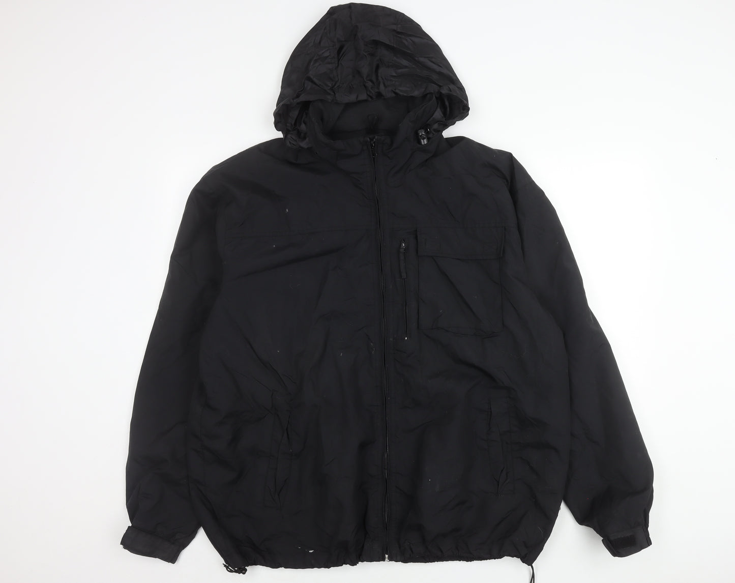 Easy Men’s Black XL 44-46" Hooded Nylon Windbreaker Jacket