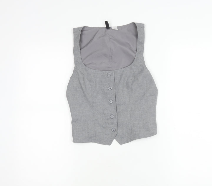 H&M Divided Women’s Grey XS Cropped Sleeveless Button-Up Top