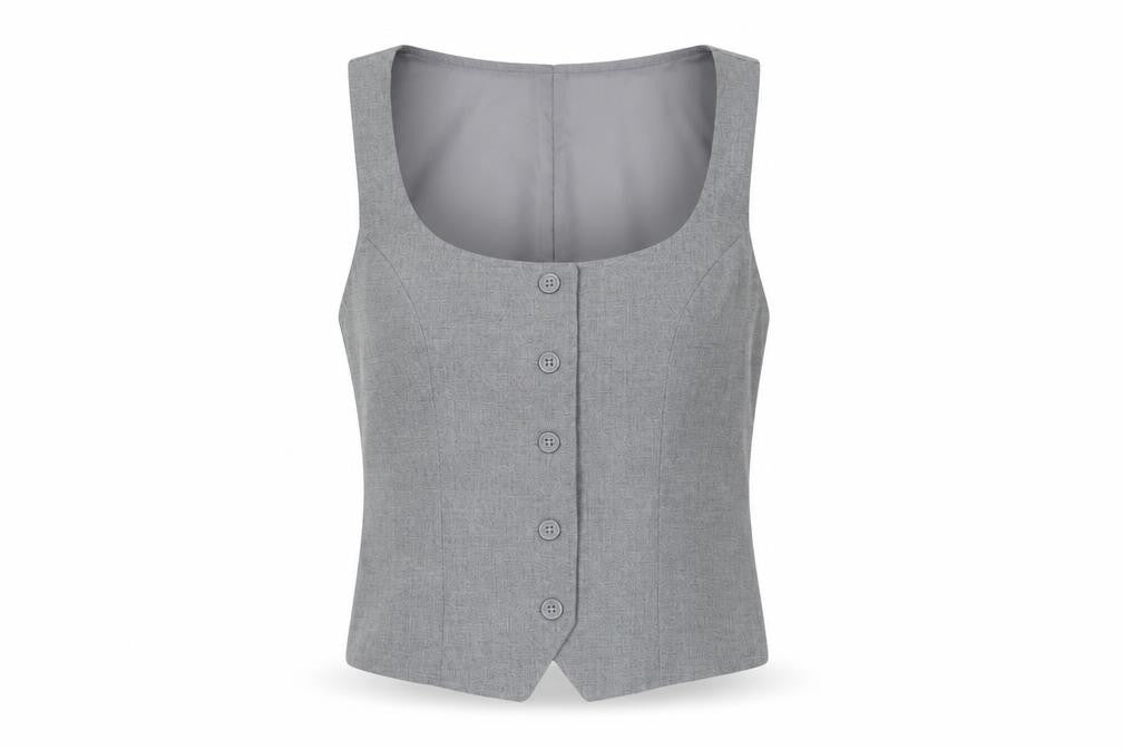 H&M Divided Women’s Grey XS Cropped Sleeveless Button-Up Top