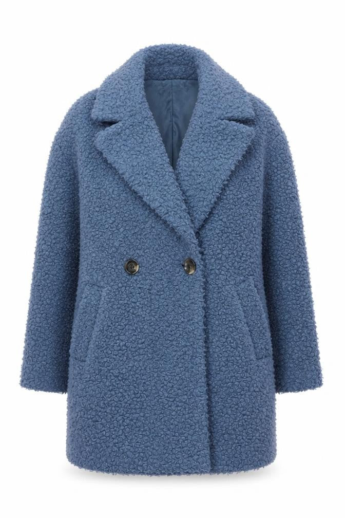 Front view of Primark Women’s Blue Mid-Length Fleece Overcoat, size UK 6