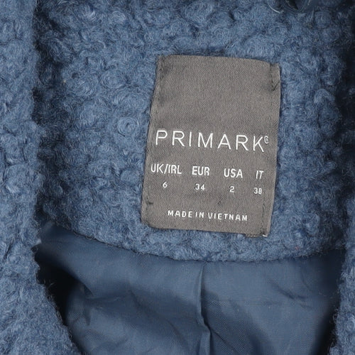 Primark Women’s Blue Mid-Length Fleece Overcoat Size 6