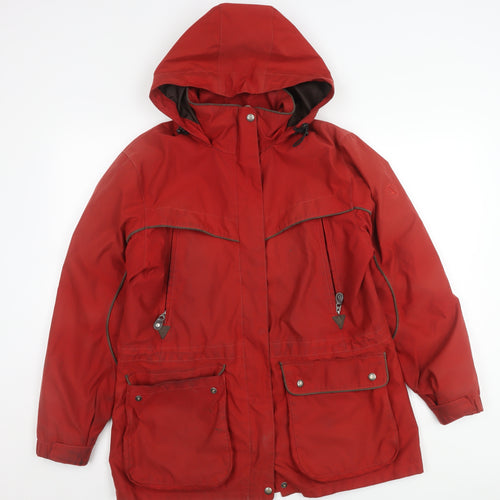 Aigle Womens Red Parka Jacket Coat M Hooded Full Zip Pockets