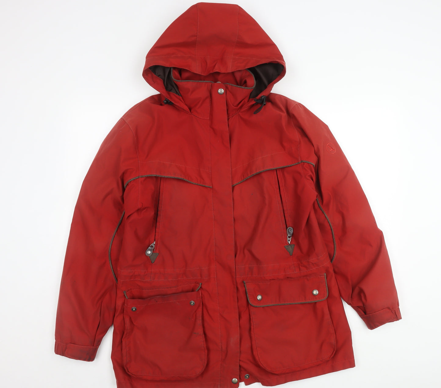 Aigle Womens Red Parka Jacket Coat M Hooded Full Zip Pockets