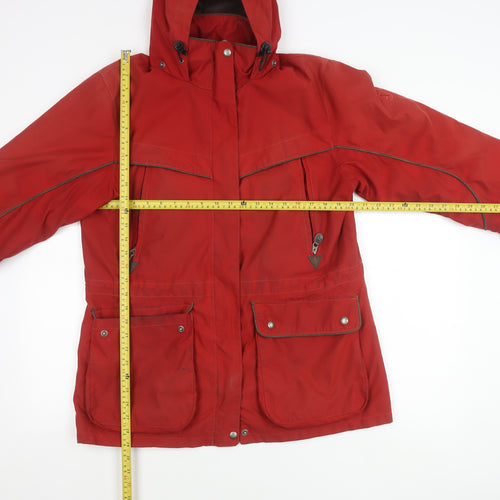 Aigle Womens Red Parka Jacket Coat M Hooded Full Zip Pockets