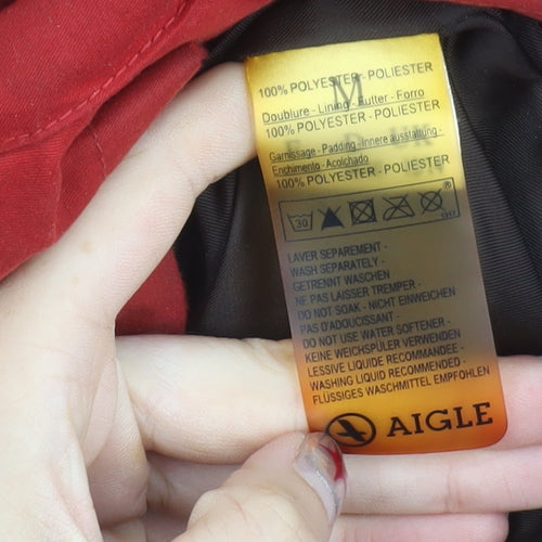 Aigle Womens Red Parka Jacket Coat M Hooded Full Zip Pockets