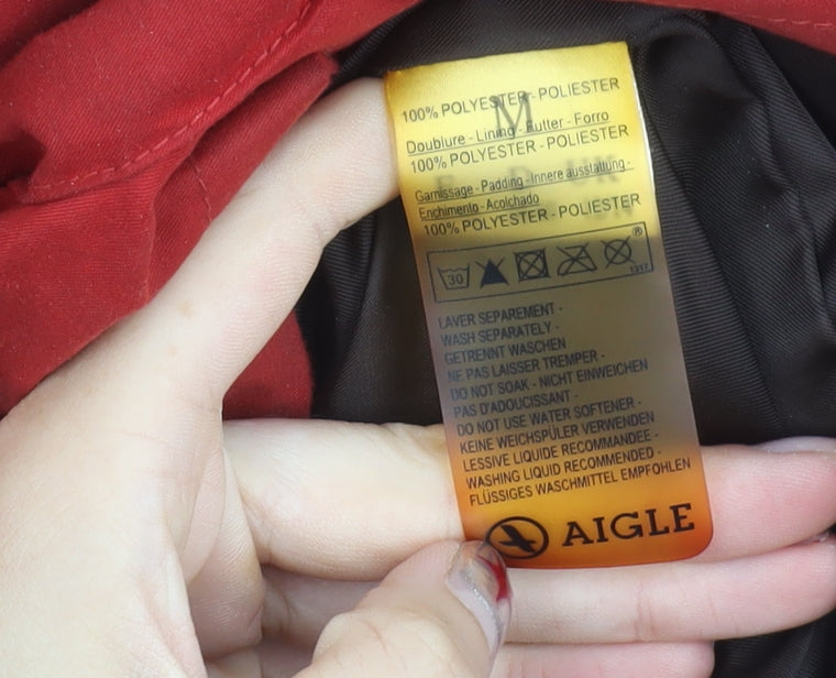 Aigle Womens Red Parka Jacket Coat M Hooded Full Zip Pockets