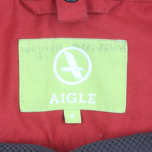 Aigle Womens Red Parka Jacket Coat M Hooded Full Zip Pockets