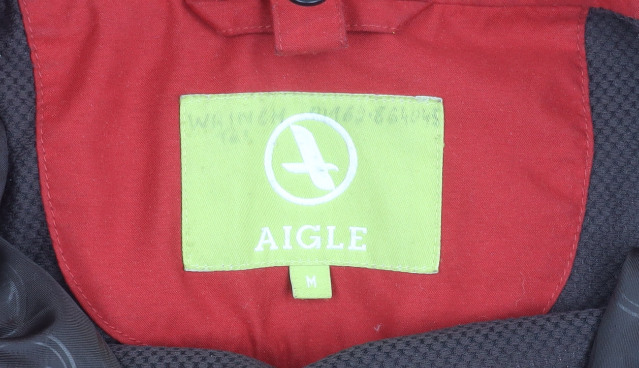 Aigle Womens Red Parka Jacket Coat M Hooded Full Zip Pockets