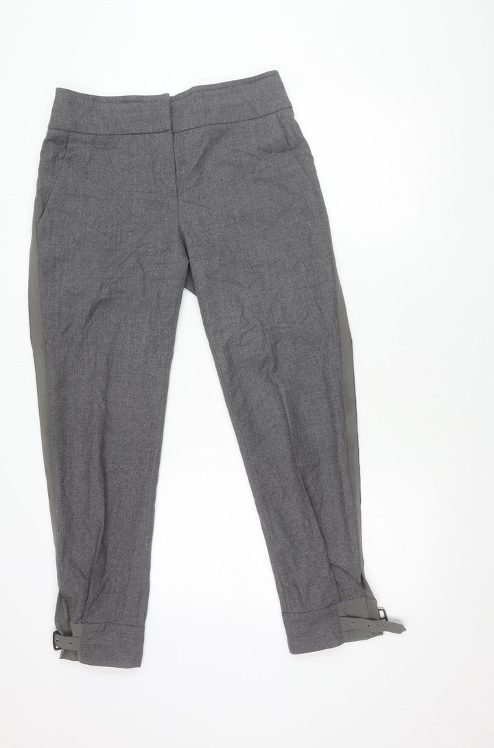 MaxMara Women’s Grey Wool Tapered Trousers Size 10 Belted Workwear