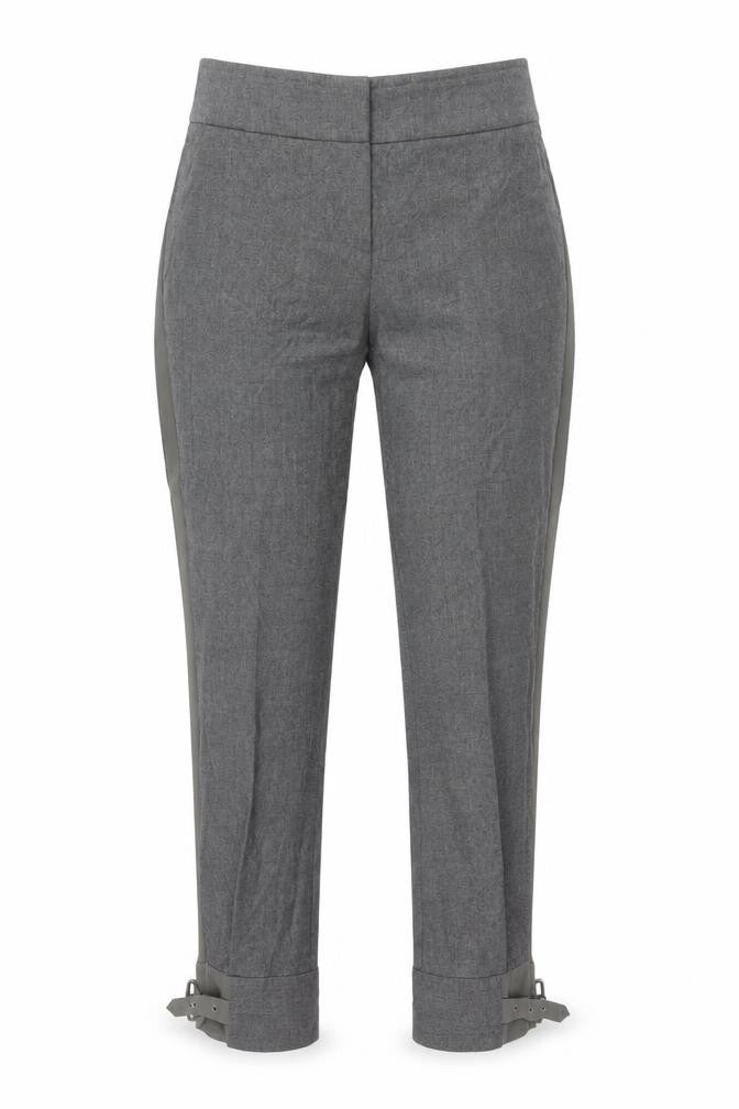 MaxMara Women’s Grey Wool Tapered Trousers Size 10 Belted Workwear