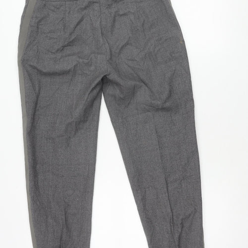MaxMara Women’s Grey Wool Tapered Trousers Size 10 Belted Workwear