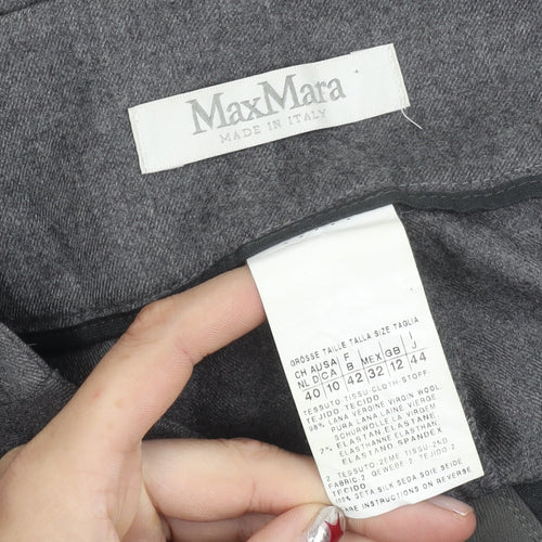 MaxMara Women’s Grey Wool Tapered Trousers Size 10 Belted Workwear