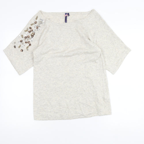 Archeologie Women’s Beige Beaded Boat Neck Knit T-Shirt Size M