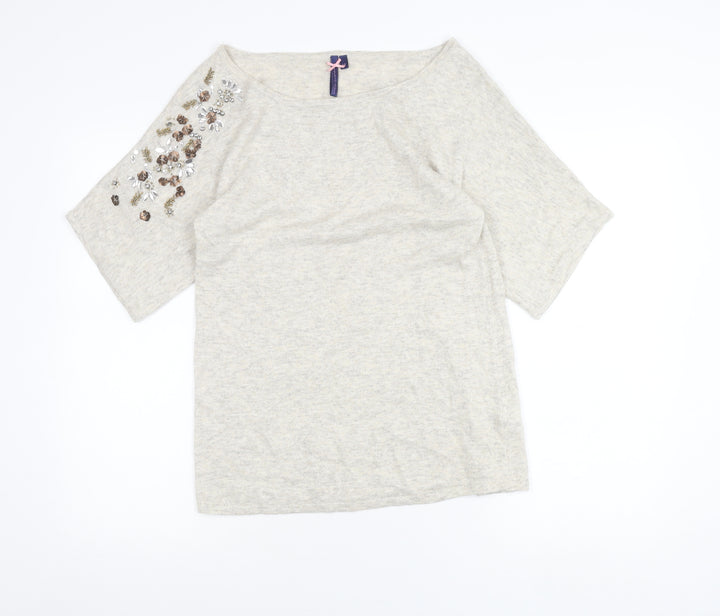 Archeologie Women’s Beige Beaded Boat Neck Knit T-Shirt Size M