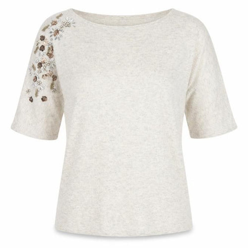Archeologie Women’s Beige Beaded Boat Neck Knit T-Shirt Size M