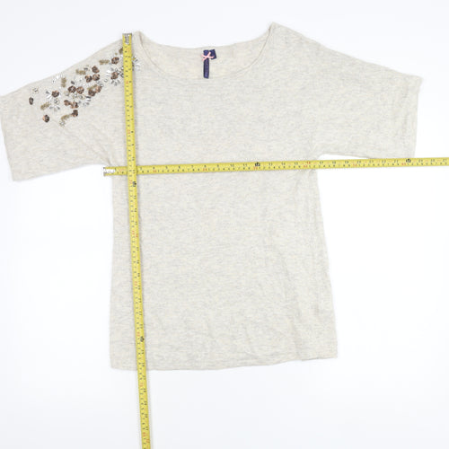 Archeologie Women’s Beige Beaded Boat Neck Knit T-Shirt Size M