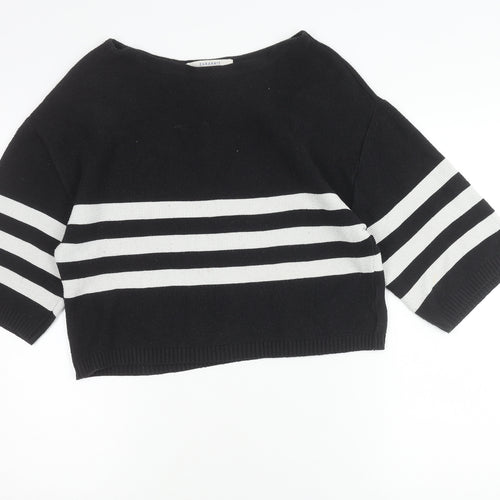 Zara Women Black Striped Boat Neck Knit Jumper Size L