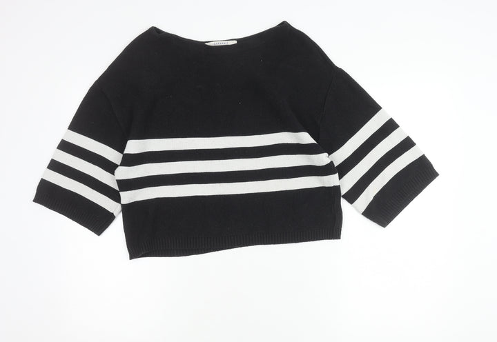 Zara Women Black Striped Boat Neck Knit Jumper Size L