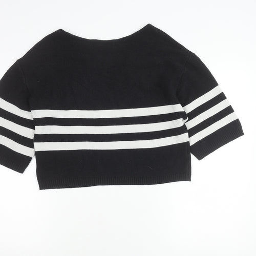 Zara Women Black Striped Boat Neck Knit Jumper Size L
