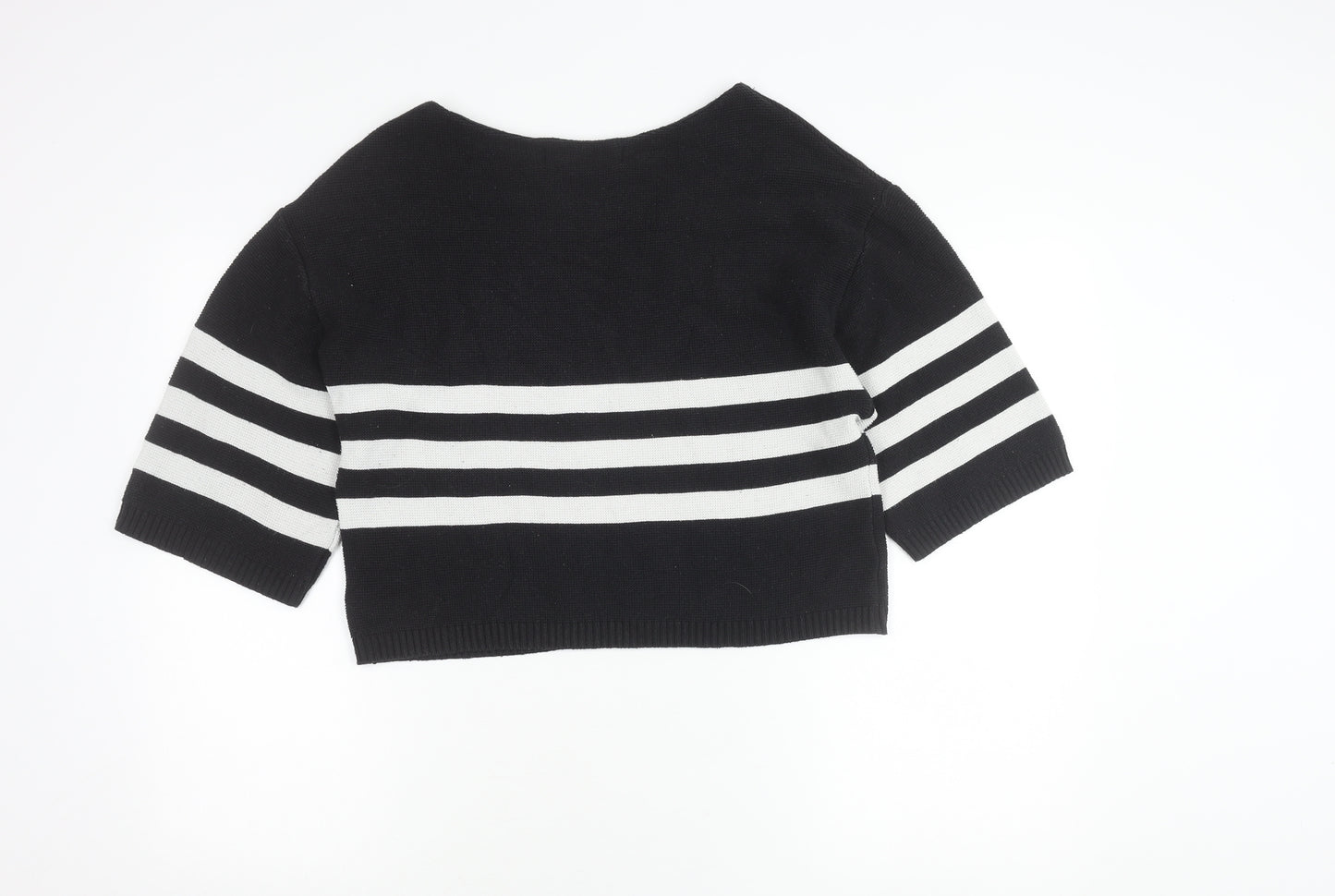 Zara Women Black Striped Boat Neck Knit Jumper Size L