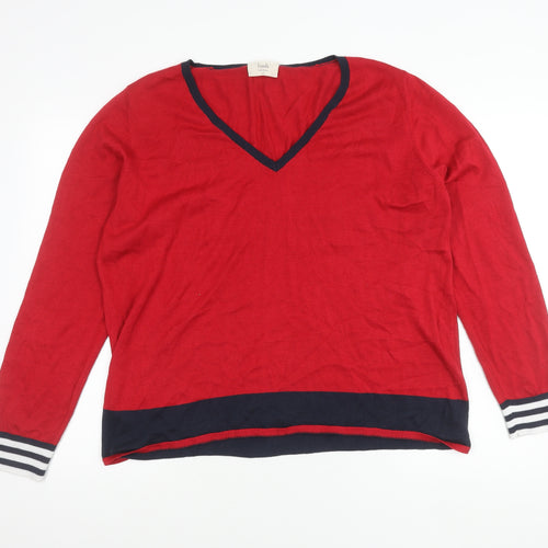 Hush Women's Red V-Neck Knit Jumper XL Cotton Blend