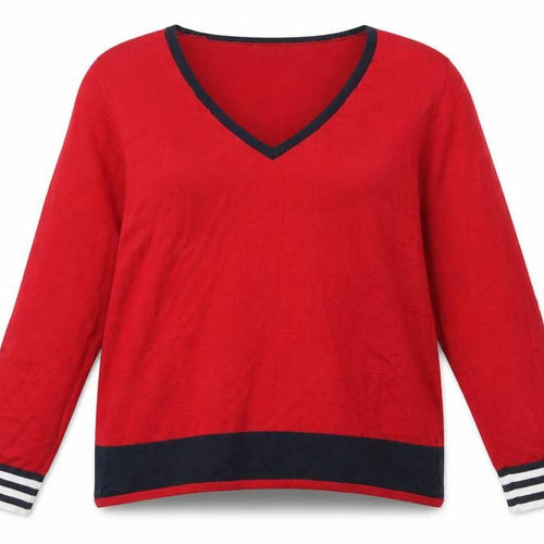 Hush Women's Red V-Neck Knit Jumper XL Cotton Blend