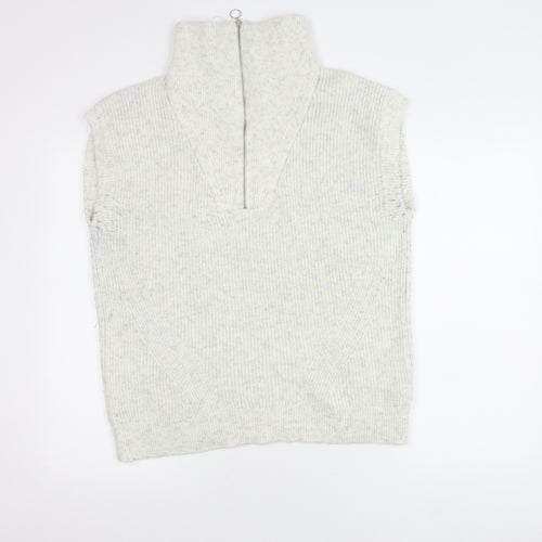 Marks and Spencer Women Grey Roll Neck Sleeveless Knit Jumper Vest S